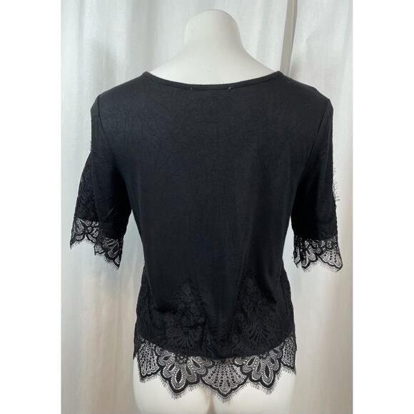 50% OFF Kontrol Blouse Lace Hems Top Scoop Neck Black - Picture 3 of 7